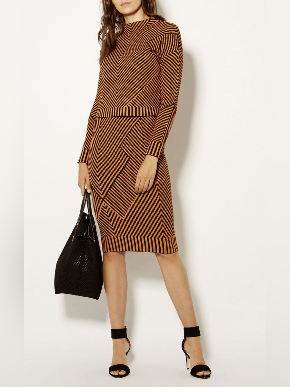 Karen Millen | Contrast Knitted Pencil Skirt, Medium